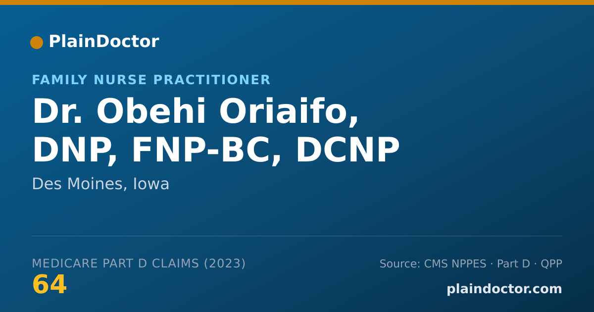 Shareable card for Obehi Oriaifo, DNP, FNP-BC, DCNP - Family Nurse Practitioner, Des Moines, IA