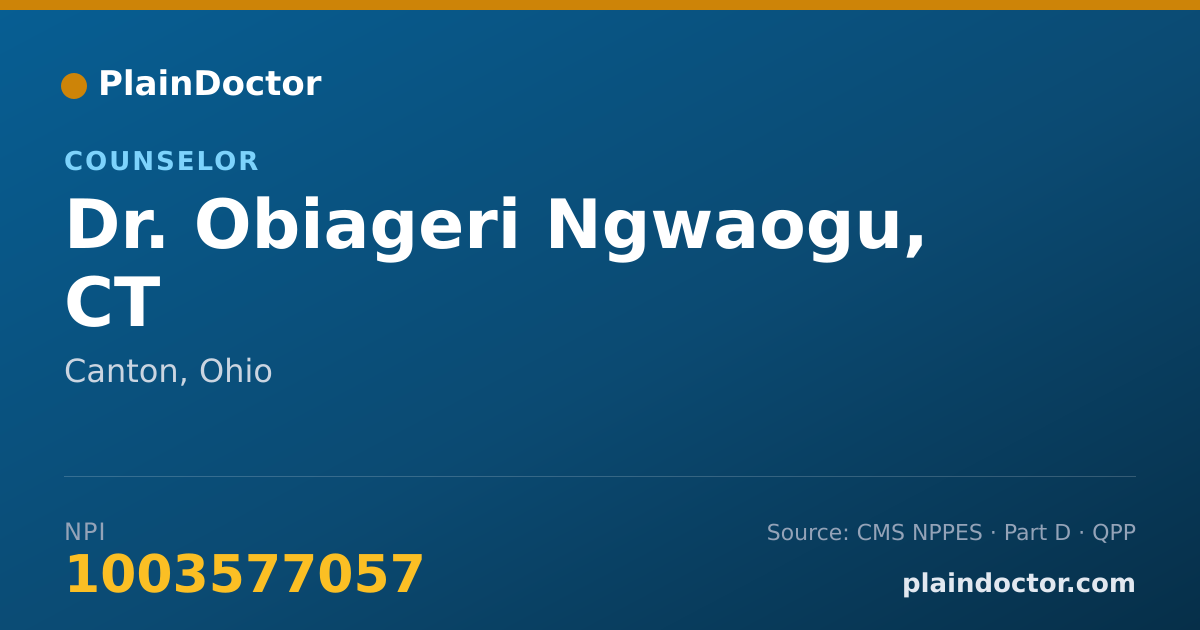 Shareable card for Obiageri Ngwaogu, CT - Counselor, Canton, OH