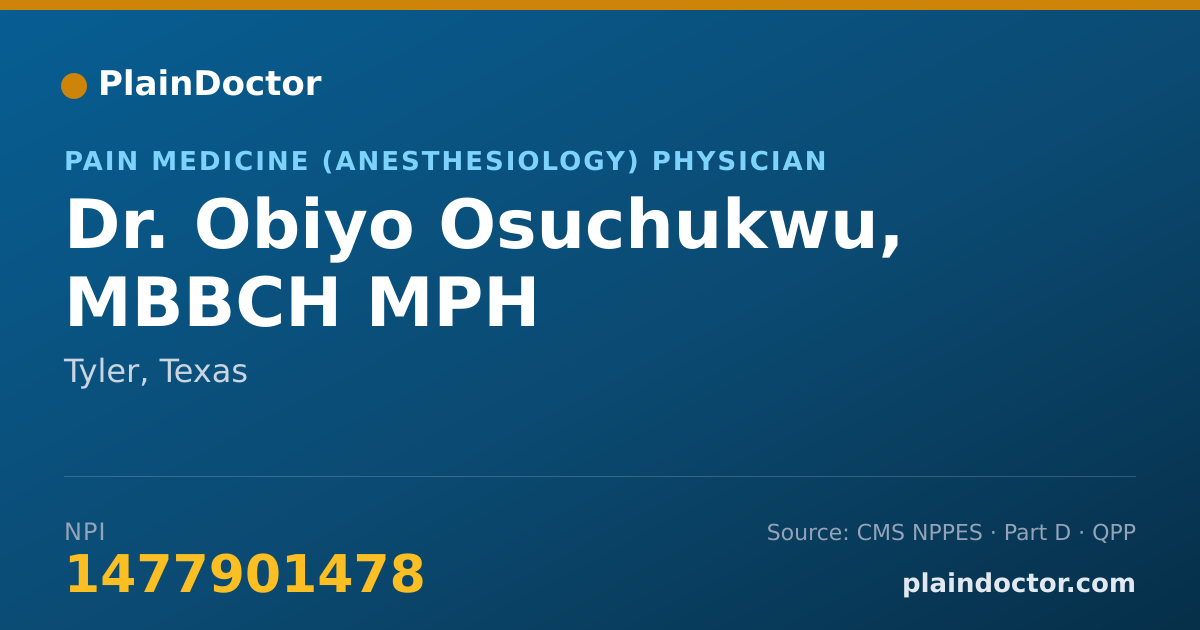 Shareable card for Obiyo Osuchukwu, MBBCH MPH - Pain Medicine (Anesthesiology) Physician, Tyler, TX