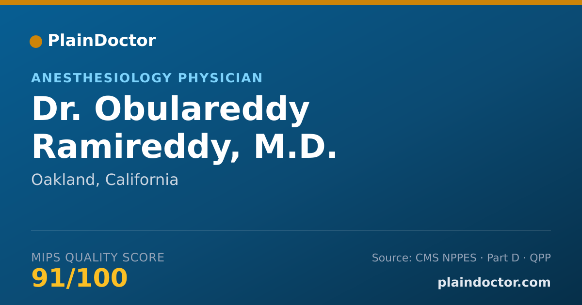 Shareable card for Obulareddy Ramireddy, M.D. - Anesthesiology Physician, Oakland, CA
