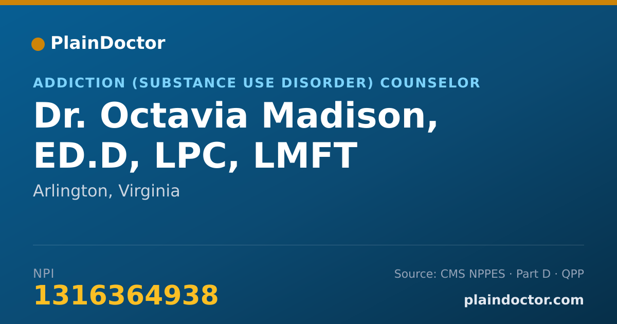 Shareable card for Octavia Madison, ED.D, LPC, LMFT - Addiction (Substance Use Disorder) Counselor, Arlington, VA