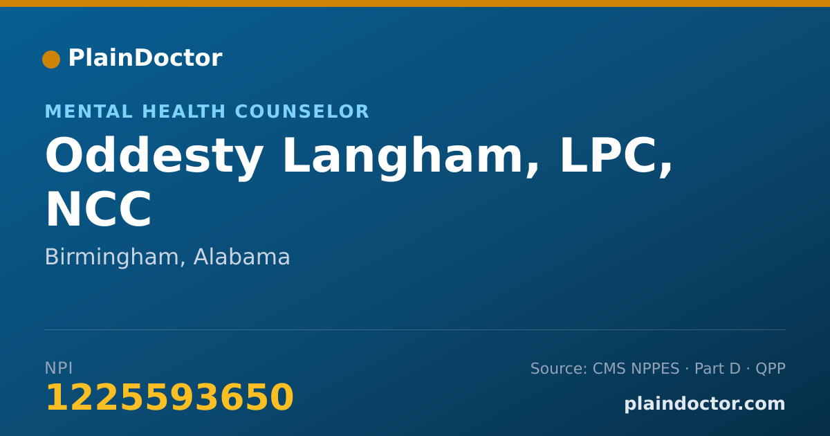Shareable card for Oddesty Langham, LPC, NCC - Mental Health Counselor, Birmingham, AL