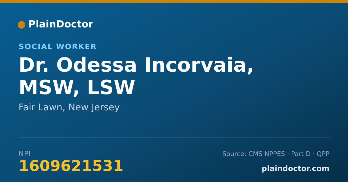 Shareable card for Odessa Incorvaia, MSW, LSW - Social Worker, Fair Lawn, NJ
