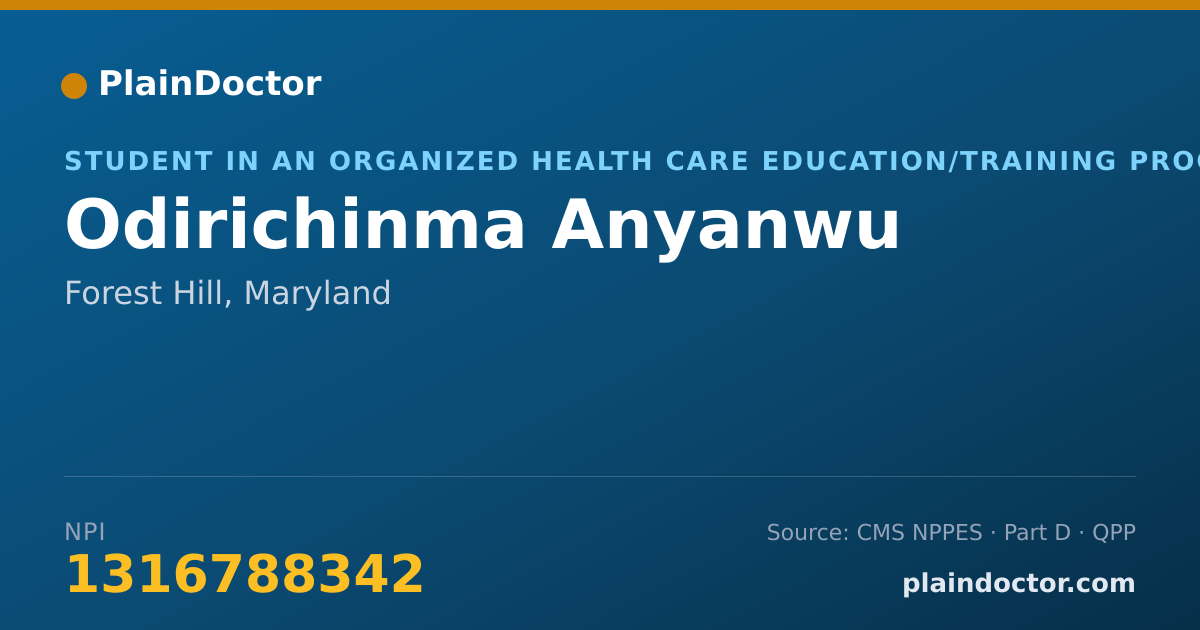 Shareable card for Odirichinma Anyanwu - Student in an Organized Health Care Education/Training Program, Forest Hill, MD