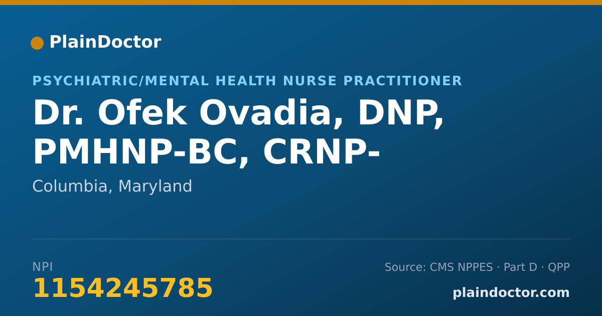 Shareable card for Ofek Ovadia, DNP, PMHNP-BC, CRNP- - Psychiatric/Mental Health Nurse Practitioner, Columbia, MD