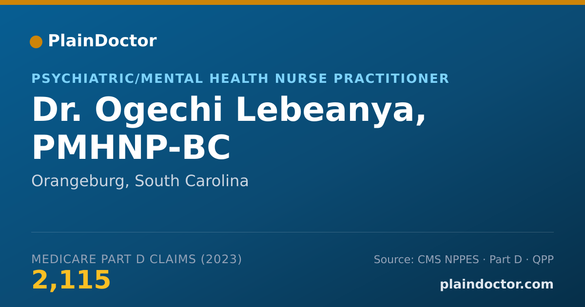 Shareable card for Ogechi Lebeanya, PMHNP-BC - Psychiatric/Mental Health Nurse Practitioner, Orangeburg, SC