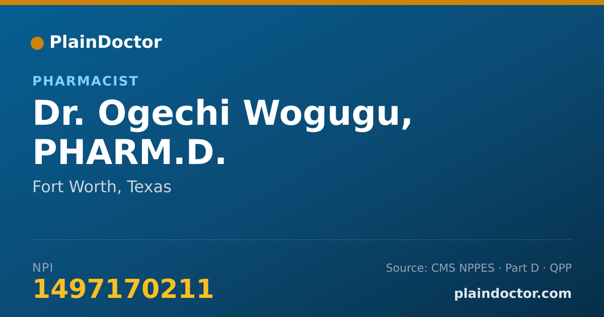 Shareable card for Ogechi Wogugu, PHARM.D. - Pharmacist, Fort Worth, TX