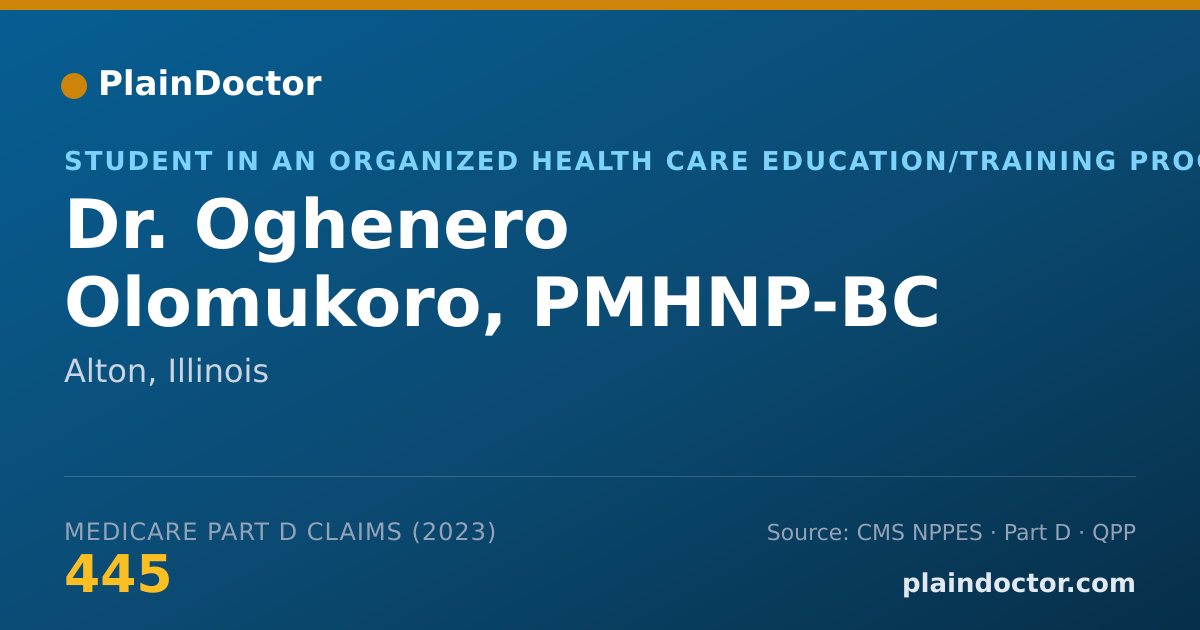Shareable card for Oghenero Olomukoro, PMHNP-BC - Student in an Organized Health Care Education/Training Program, Alton, IL
