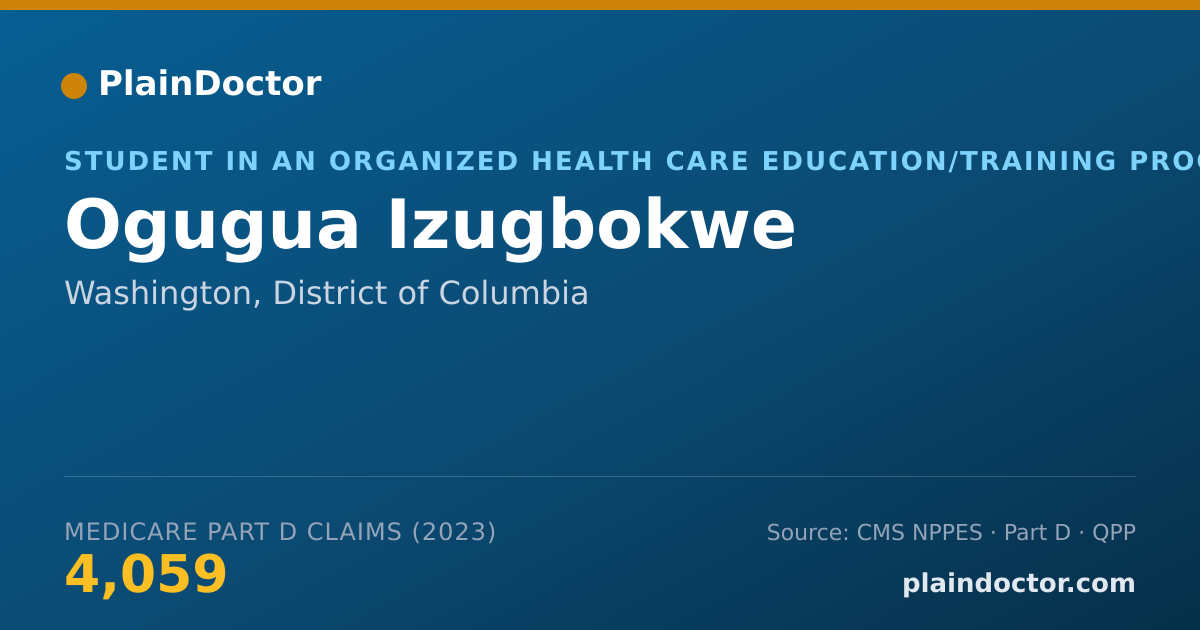 Shareable card for Ogugua Izugbokwe - Student in an Organized Health Care Education/Training Program, Washington, DC