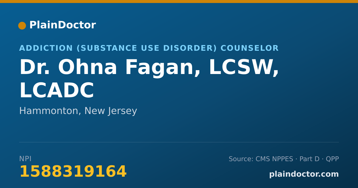 Shareable card for Ohna Fagan, LCSW, LCADC - Addiction (Substance Use Disorder) Counselor, Hammonton, NJ