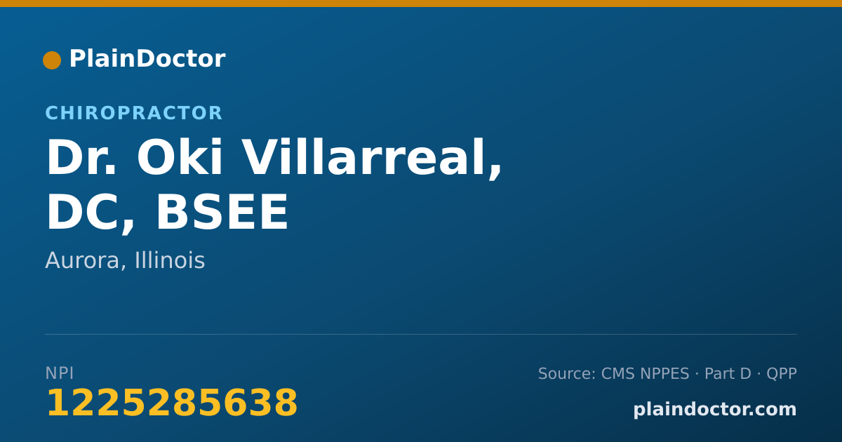 Shareable card for Oki Villarreal, DC, BSEE - Chiropractor, Aurora, IL
