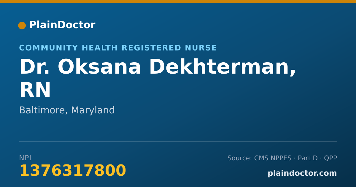 Shareable card for Oksana Dekhterman, RN - Community Health Registered Nurse, Baltimore, MD