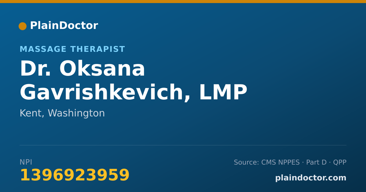 Shareable card for Oksana Gavrishkevich, LMP - Massage Therapist, Kent, WA