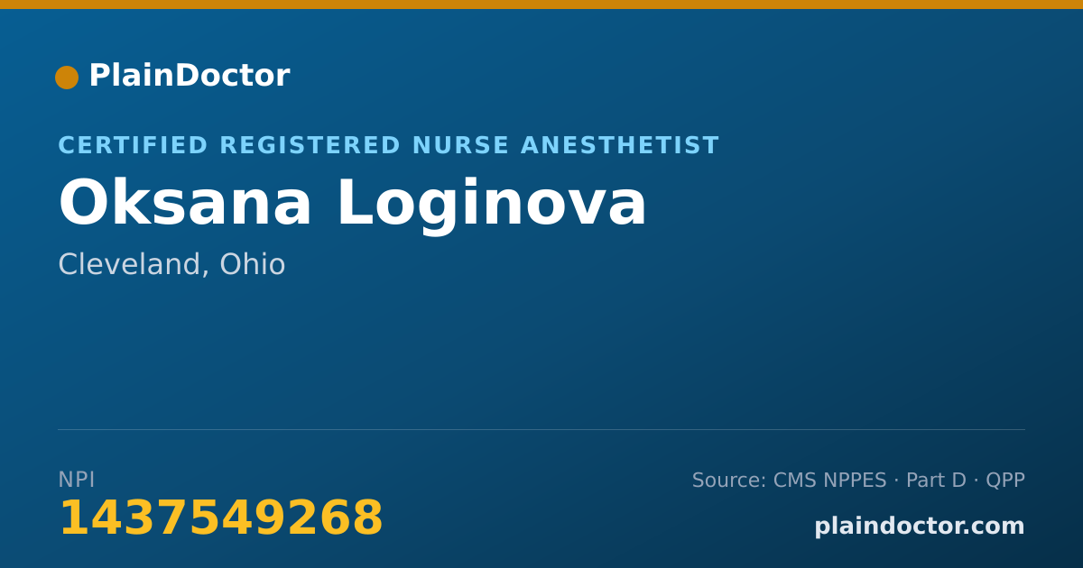 Shareable card for Oksana Loginova - Certified Registered Nurse Anesthetist, Cleveland, OH
