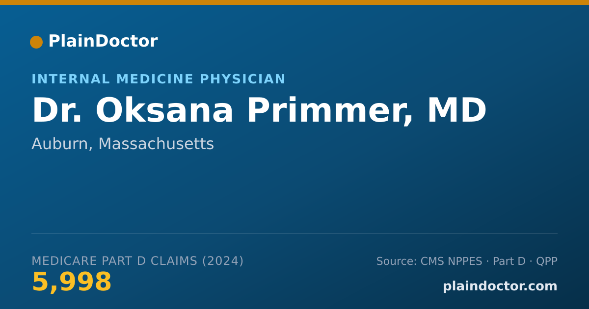 Shareable card for Oksana Primmer, MD - Internal Medicine Physician, Auburn, MA