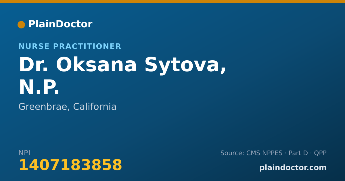 Shareable card for Oksana Sytova, N.P. - Nurse Practitioner, Greenbrae, CA