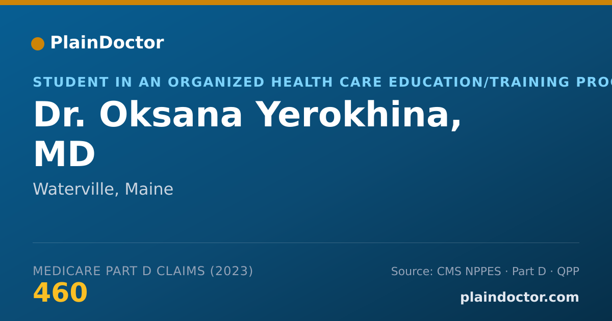 Shareable card for Oksana Yerokhina, MD - Student in an Organized Health Care Education/Training Program, Waterville, ME