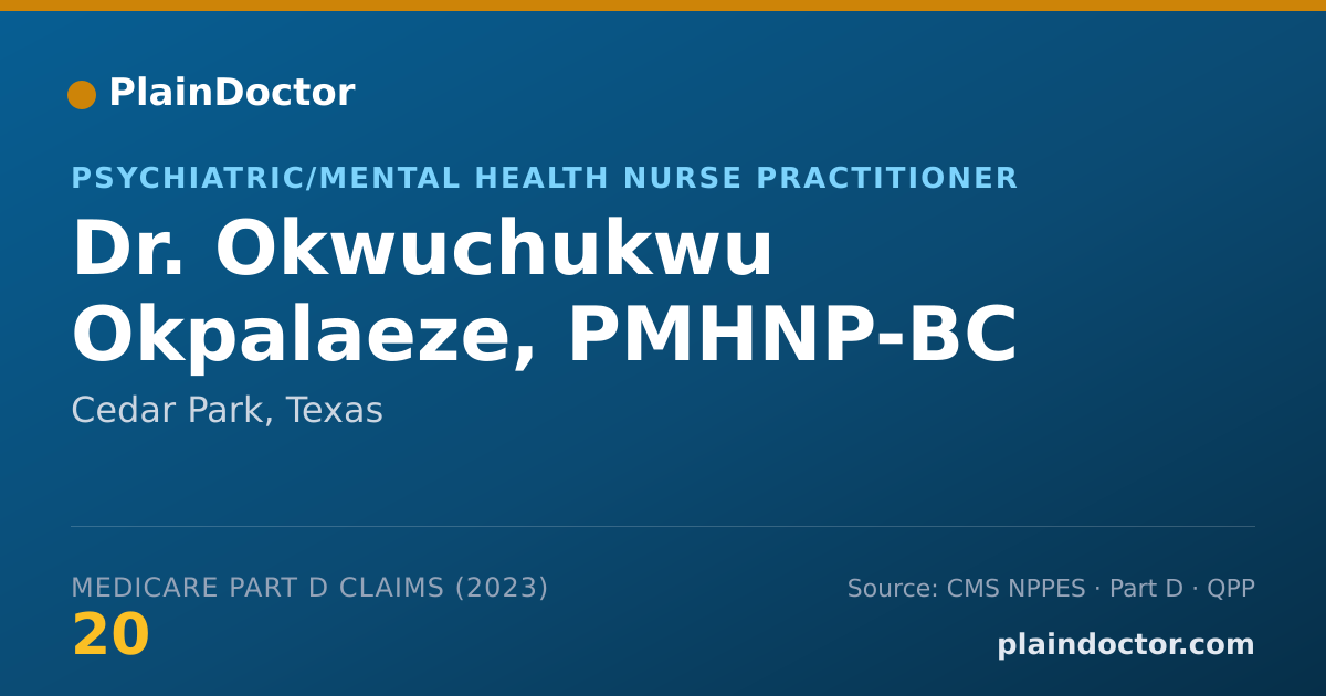 Shareable card for Okwuchukwu Okpalaeze, PMHNP-BC - Psychiatric/Mental Health Nurse Practitioner, Cedar Park, TX