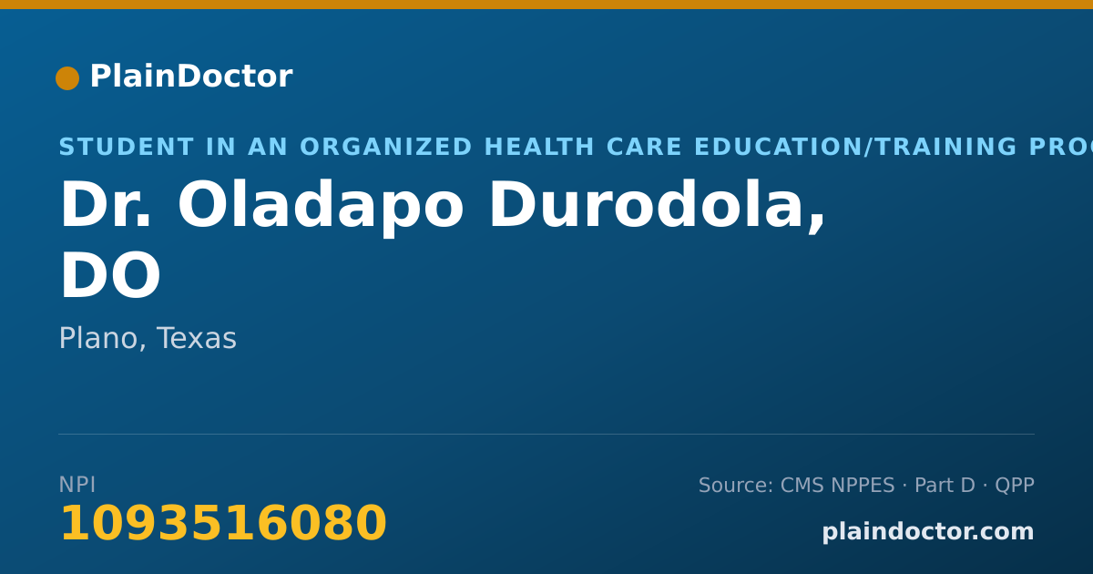 Shareable card for Oladapo Durodola, DO - Student in an Organized Health Care Education/Training Program, Plano, TX