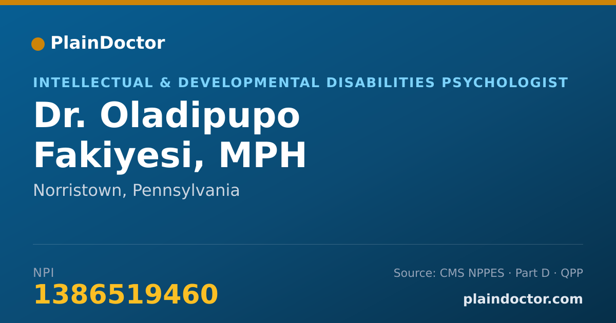 Shareable card for Oladipupo Fakiyesi, MPH - Intellectual & Developmental Disabilities Psychologist, Norristown, PA