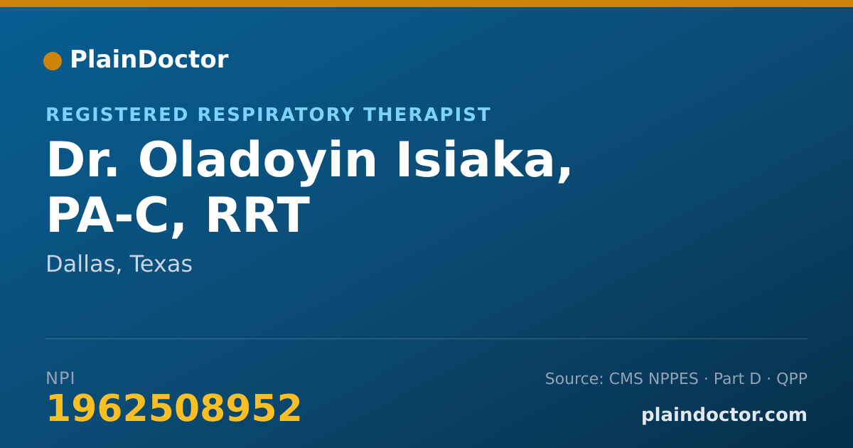 Shareable card for Oladoyin Isiaka, PA-C, RRT - Registered Respiratory Therapist, Dallas, TX