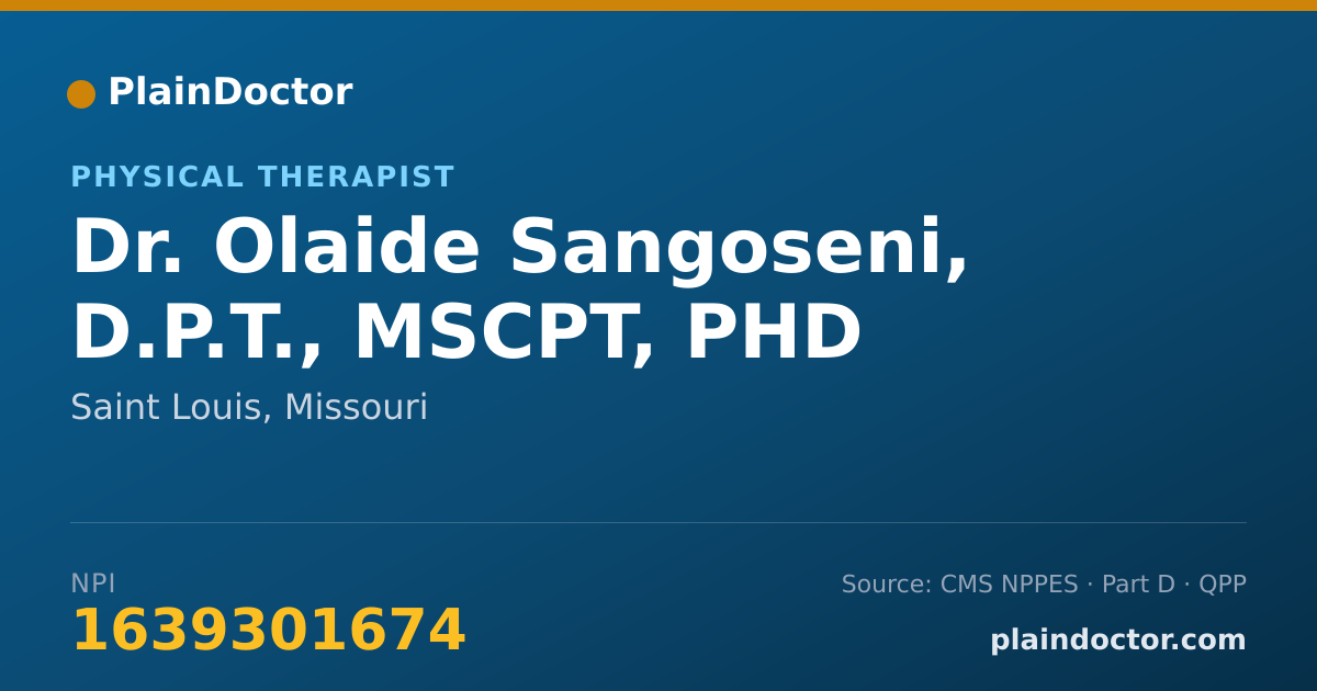 Shareable card for Olaide Sangoseni, D.P.T., MSCPT, PHD - Physical Therapist, Saint Louis, MO