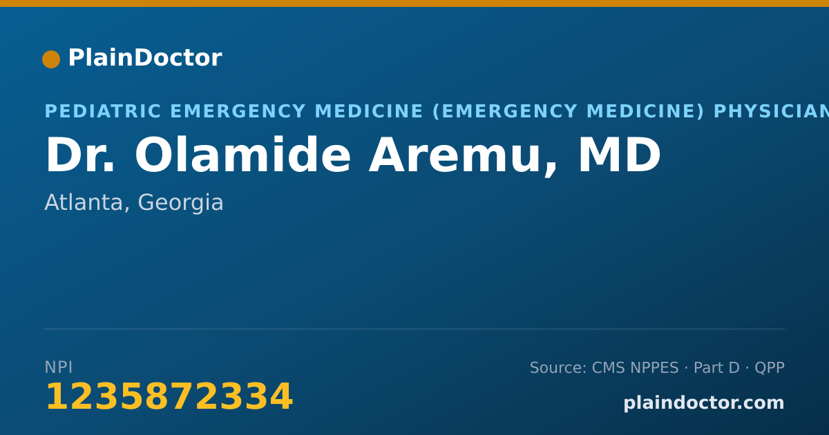 Shareable card for Olamide Aremu, MD - Pediatric Emergency Medicine (Emergency Medicine) Physician, Atlanta, GA