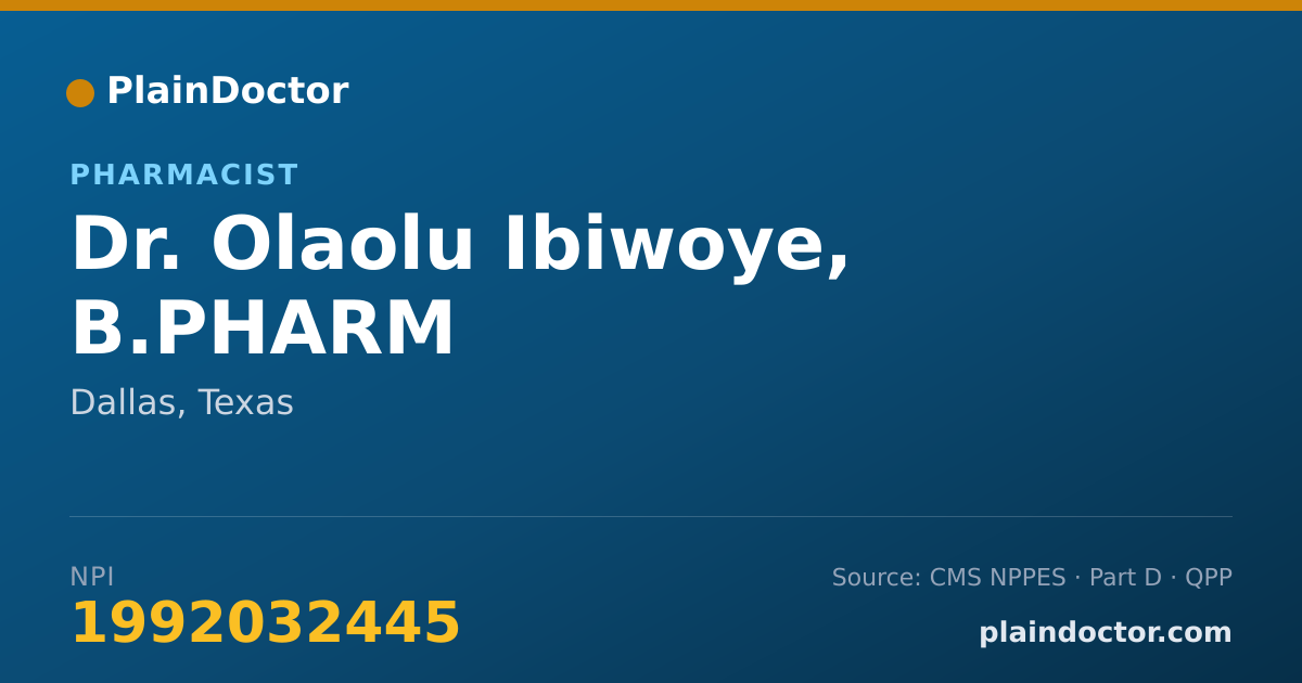 Shareable card for Olaolu Ibiwoye, B.PHARM - Pharmacist, Dallas, TX