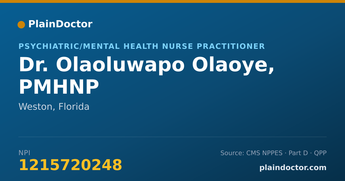 Shareable card for Olaoluwapo Olaoye, PMHNP - Psychiatric/Mental Health Nurse Practitioner, Weston, FL