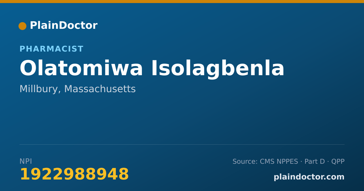 Shareable card for Olatomiwa Isolagbenla - Pharmacist, Millbury, MA