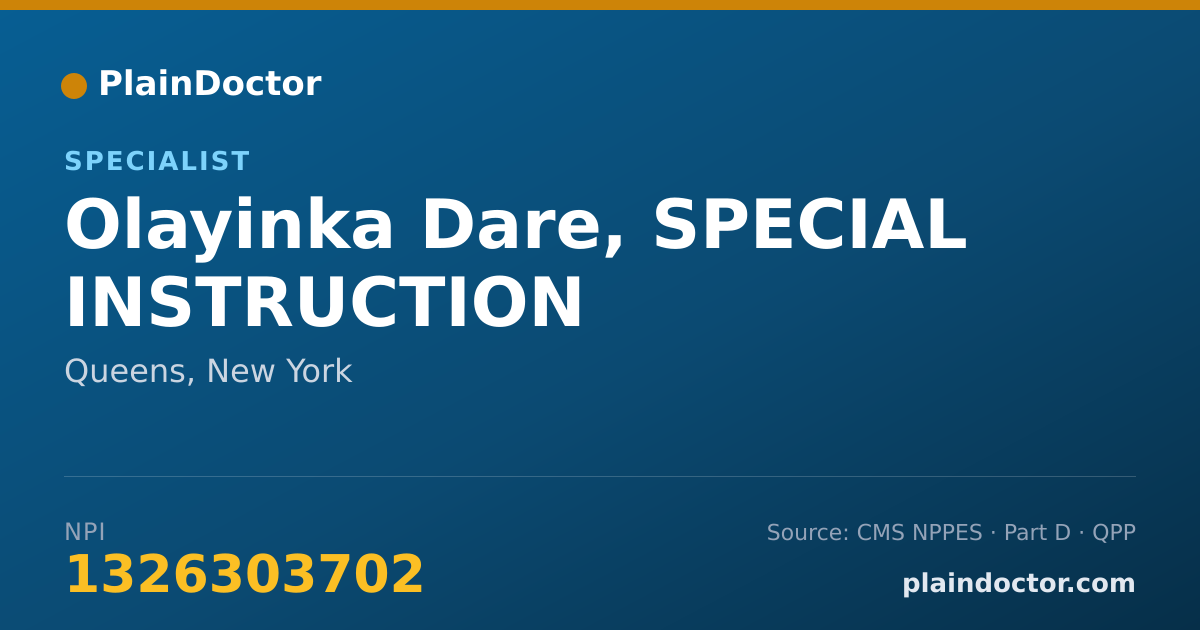Shareable card for Olayinka Dare, SPECIAL INSTRUCTION - Specialist, Queens, NY
