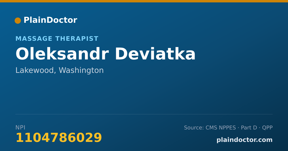 Shareable card for Oleksandr Deviatka - Massage Therapist, Lakewood, WA
