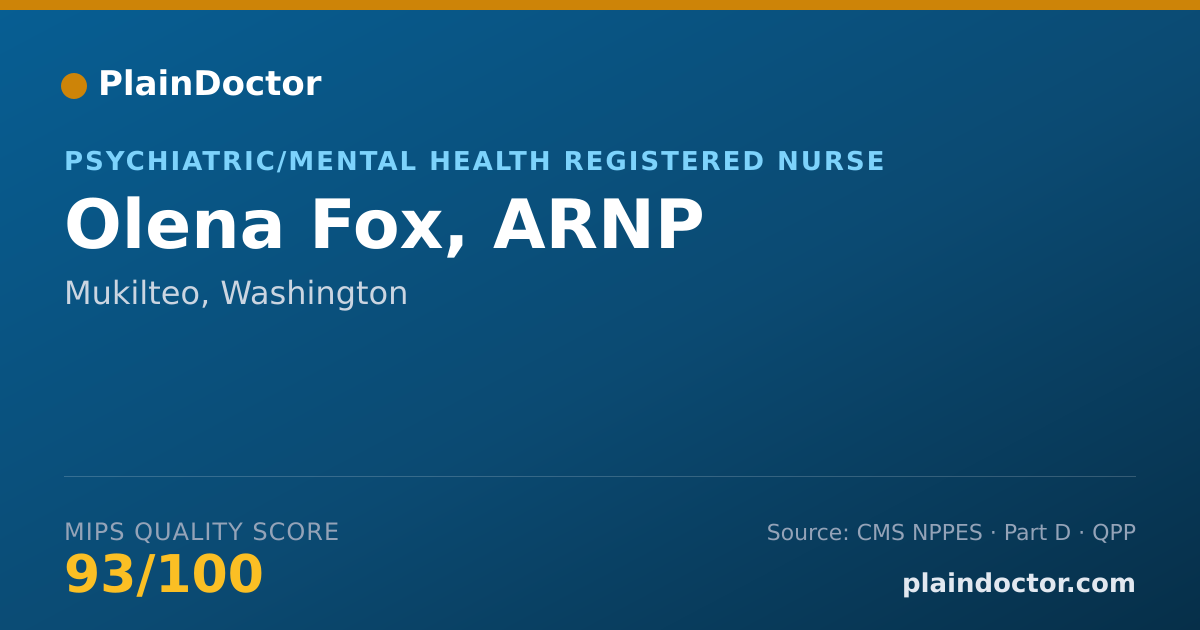 Shareable card for Olena Fox, ARNP - Psychiatric/Mental Health Registered Nurse, Mukilteo, WA