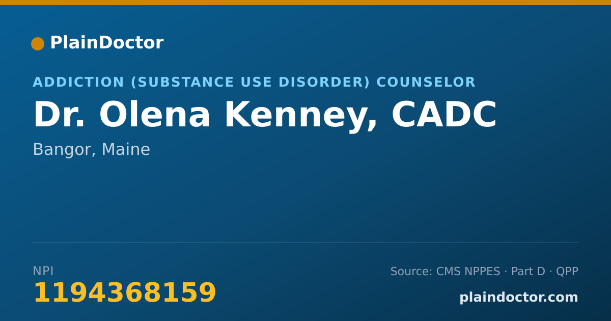 Shareable card for Olena Kenney, CADC - Addiction (Substance Use Disorder) Counselor, Bangor, ME