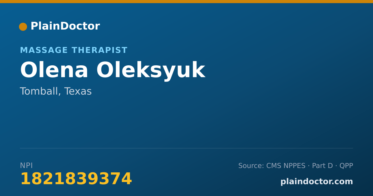 Shareable card for Olena Oleksyuk - Massage Therapist, Tomball, TX