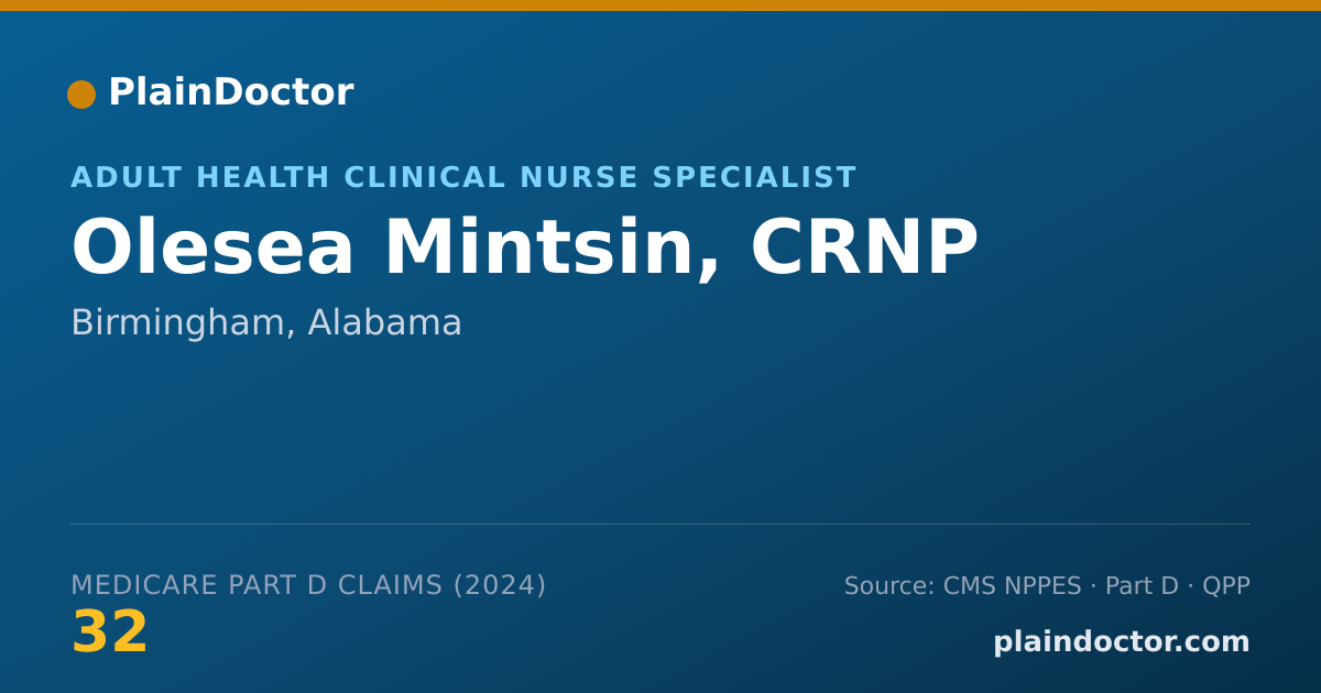Shareable card for Olesea Mintsin, CRNP - Adult Health Clinical Nurse Specialist, Birmingham, AL