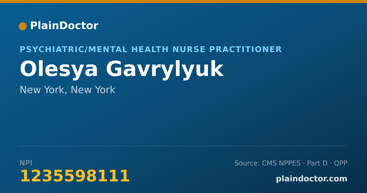 Shareable card for Olesya Gavrylyuk - Psychiatric/Mental Health Nurse Practitioner, New York, NY