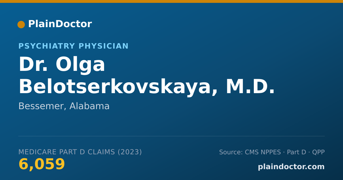 Shareable card for Olga Belotserkovskaya, M.D. - Psychiatry Physician, Bessemer, AL