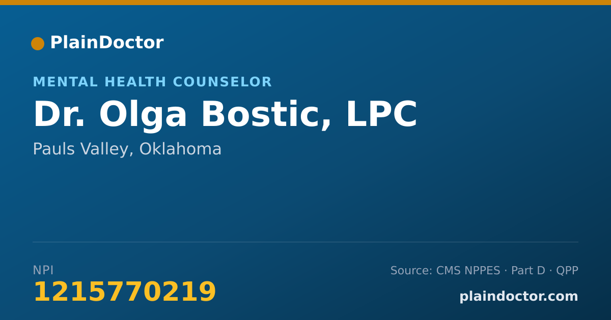 Shareable card for Olga Bostic, LPC - Mental Health Counselor, Pauls Valley, OK