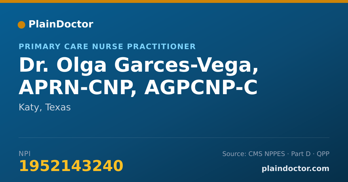 Shareable card for Olga Garces-Vega, APRN-CNP, AGPCNP-C - Primary Care Nurse Practitioner, Katy, TX