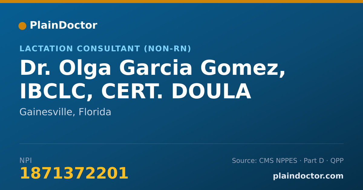 Shareable card for Olga Garcia Gomez, IBCLC, CERT. DOULA - Lactation Consultant (Non-RN), Gainesville, FL