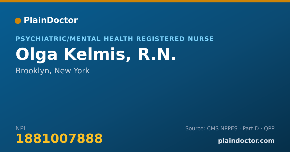 Shareable card for Olga Kelmis, R.N. - Psychiatric/Mental Health Registered Nurse, Brooklyn, NY