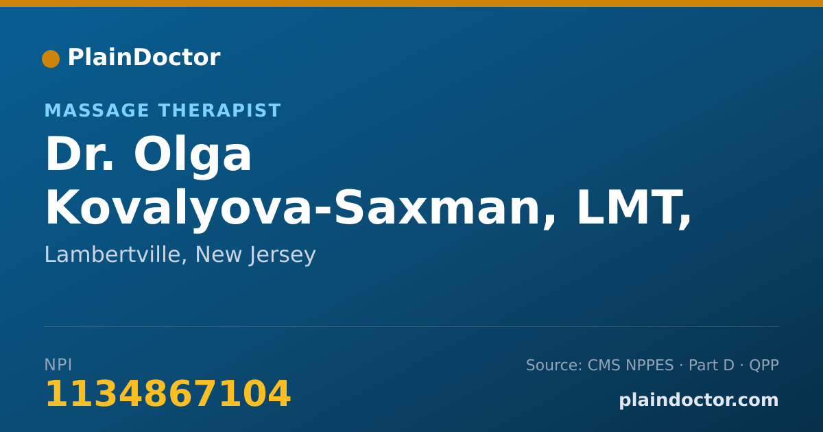 Shareable card for Olga Kovalyova-Saxman, LMT, NMT - Massage Therapist, Lambertville, NJ