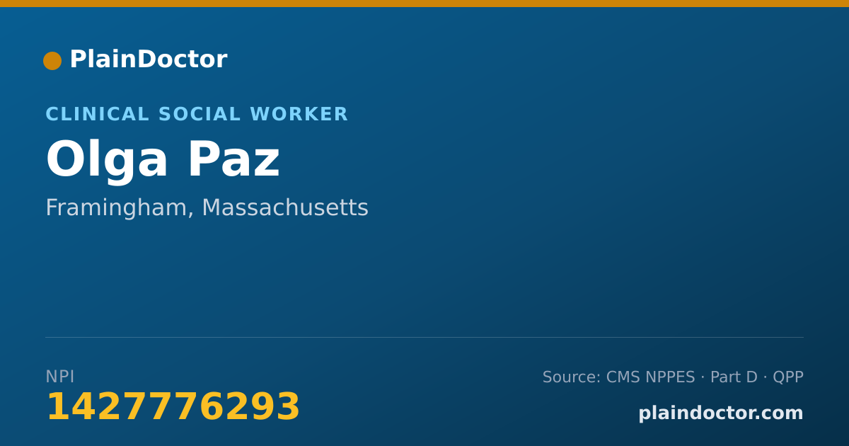 Shareable card for Olga Paz - Clinical Social Worker, Framingham, MA