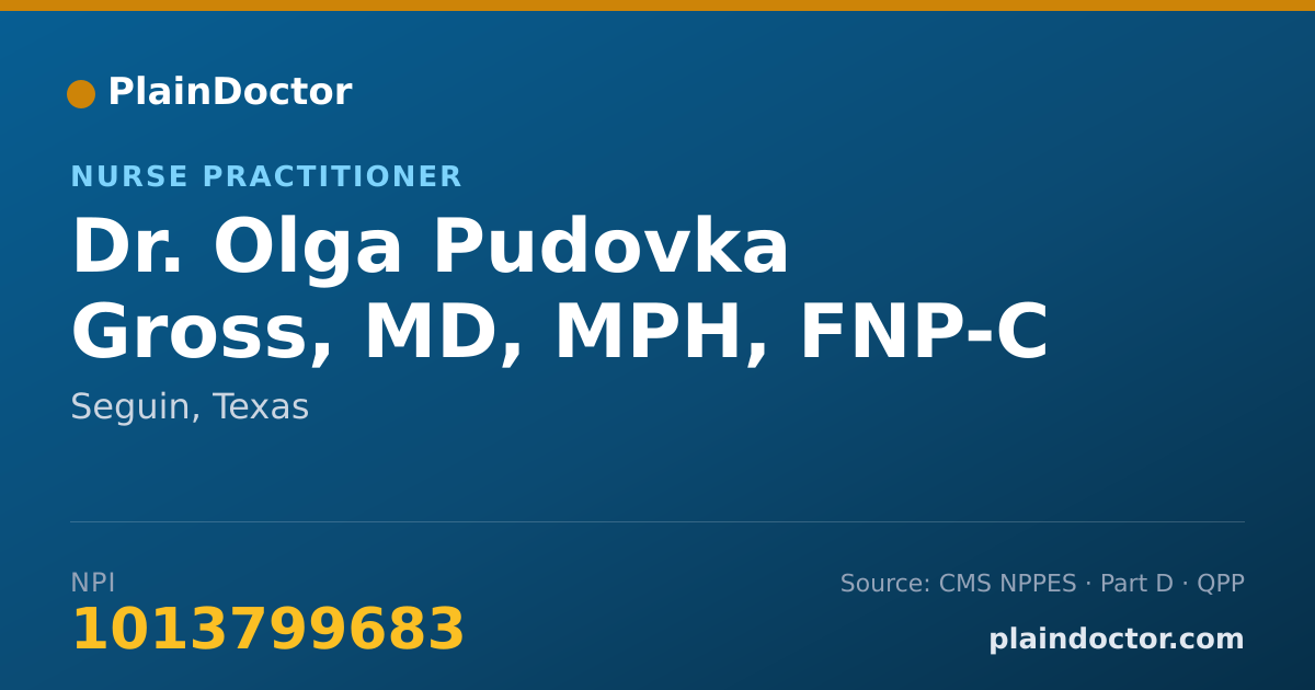Shareable card for Olga Pudovka Gross, MD, MPH, FNP-C - Nurse Practitioner, Seguin, TX