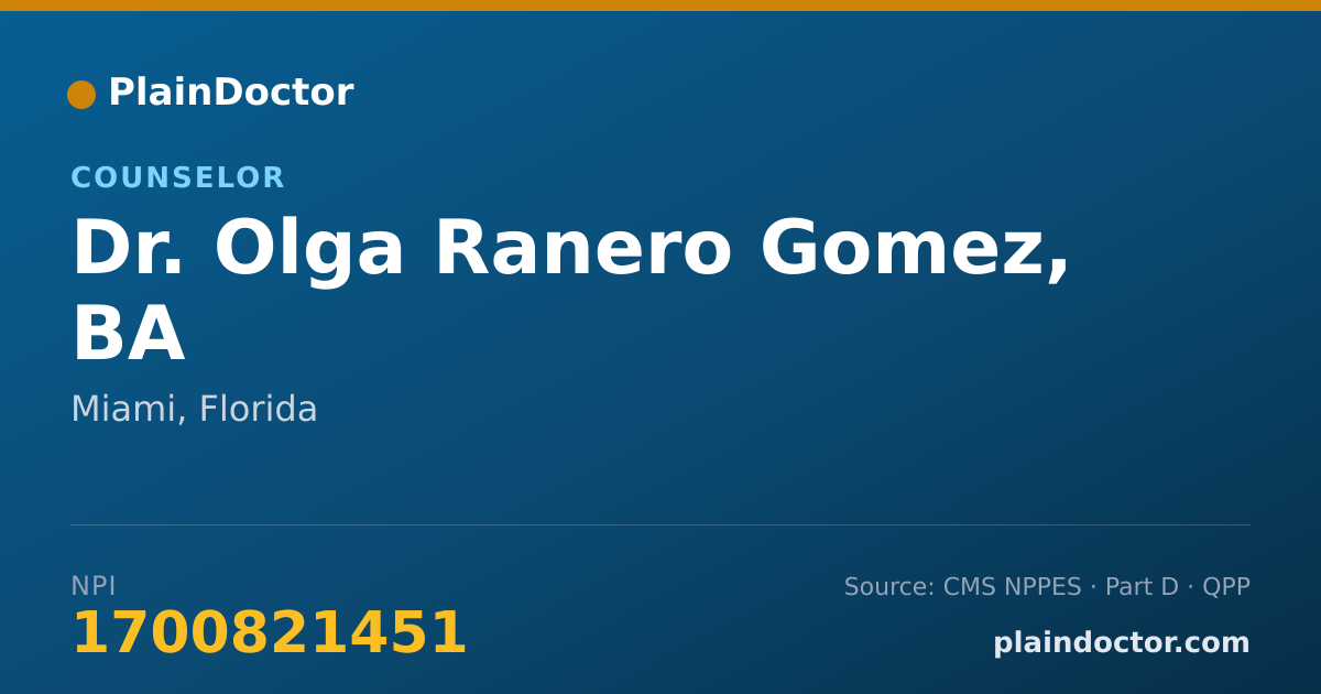 Shareable card for Olga Ranero Gomez, BA - Counselor, Miami, FL