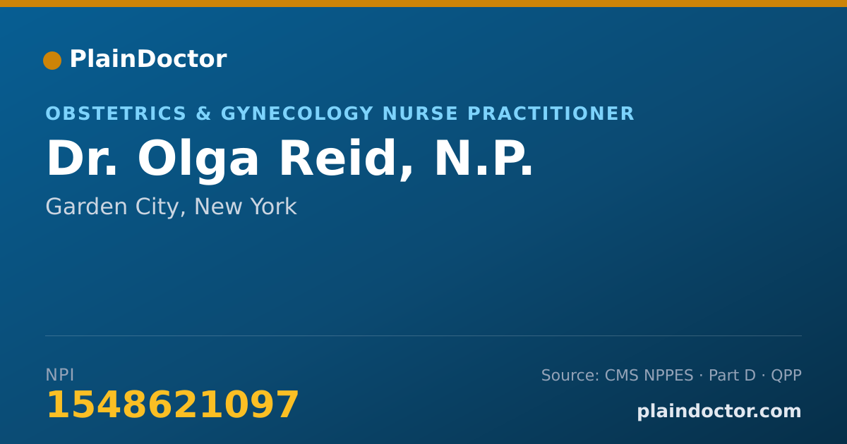 Shareable card for Olga Reid, N.P. - Obstetrics & Gynecology Nurse Practitioner, Garden City, NY