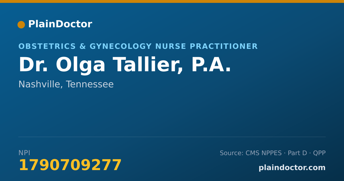 Shareable card for Olga Tallier, P.A. - Obstetrics & Gynecology Nurse Practitioner, Nashville, TN