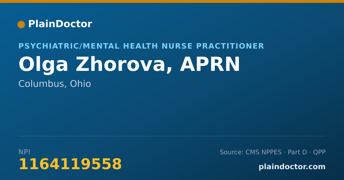 Shareable card for Olga Zhorova, APRN - Psychiatric/Mental Health Nurse Practitioner, Columbus, OH