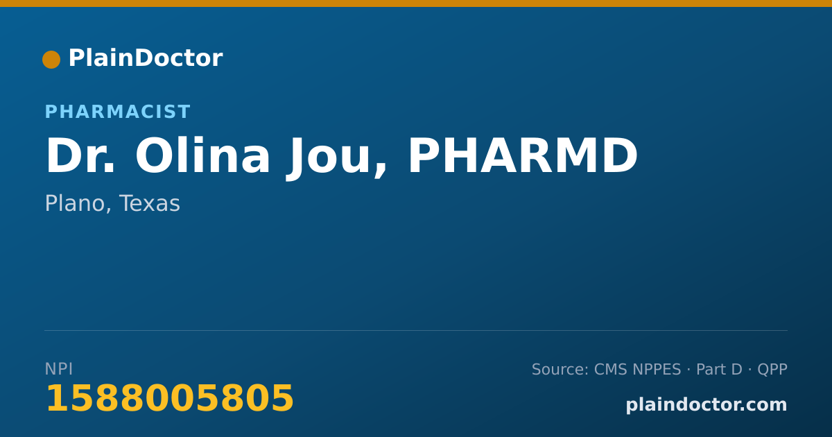 Shareable card for Olina Jou, PHARMD - Pharmacist, Plano, TX